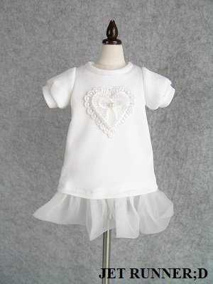 画像1: [M]ハート×リボンレースのTシャツワンピース